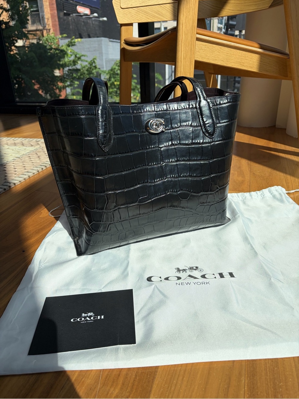 Coach Black Willow Croc-Embossed Leather Tote Bag